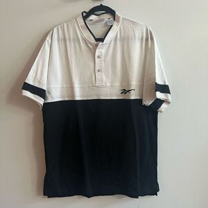 Vintage Reebok 100% Cotton White & Black Rugby Shirt - Medium